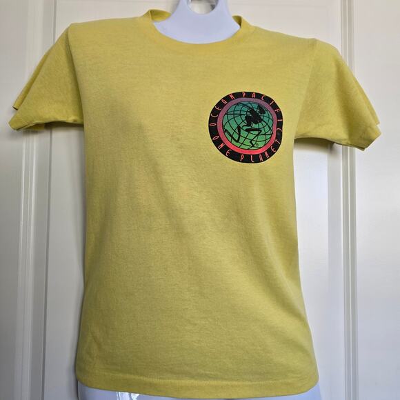 OP Vintage Retro 90's Yellow Ocean Pacific One Planet Graphic T-Shirt Size M - Picture 1 of 9